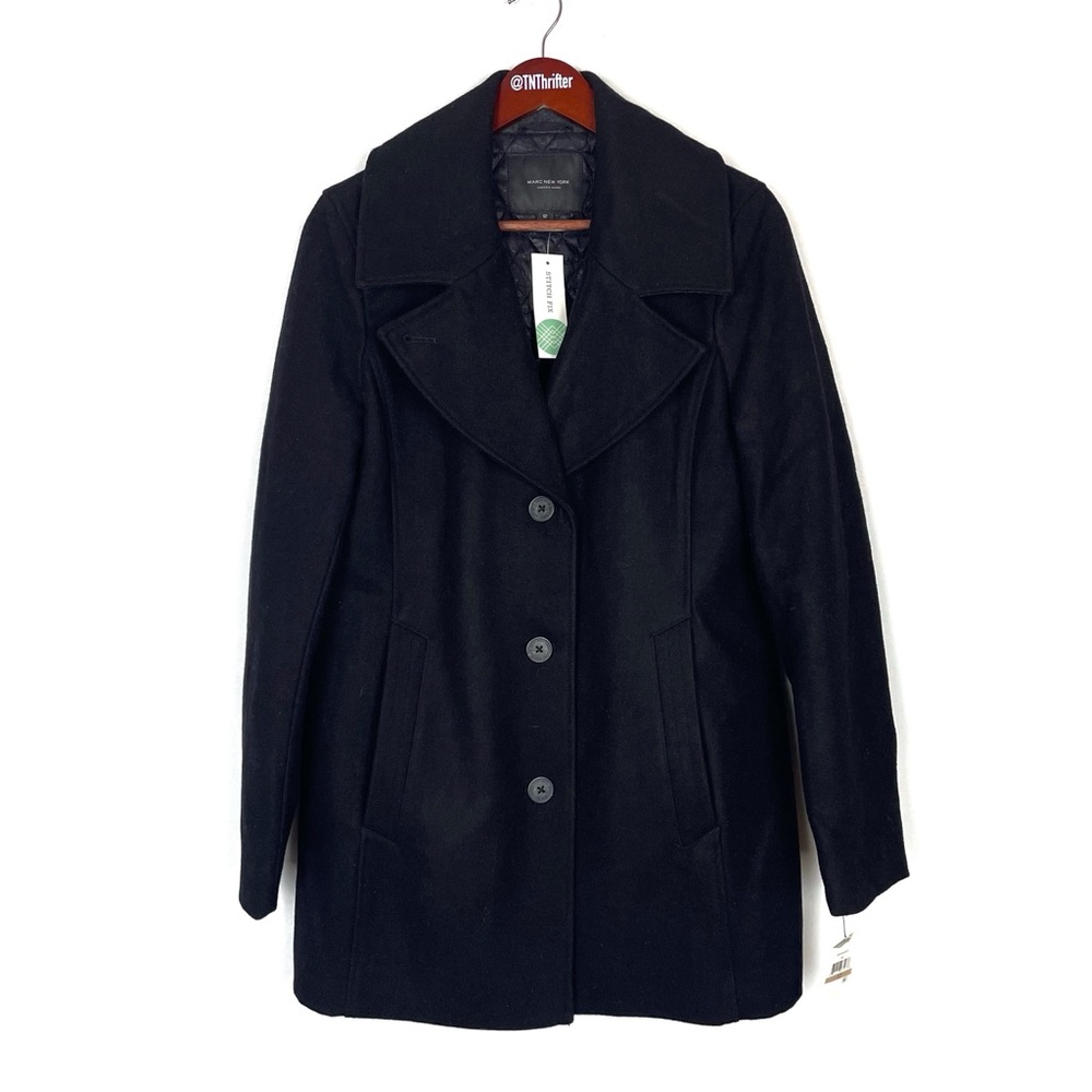 Marc New York NWT Wool Blend Borlange Collared Peacoat Black Women's Size 12